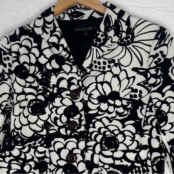 Lafayette 148 New York Black/White Crop Blazer Geo Print Office Art to Wear Sz 4 - Picture 4 of 9